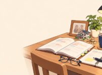 40代から宅建の勉強をする夜の自宅の机