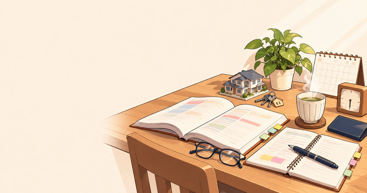50代から宅建の勉強をする朝の自宅の机